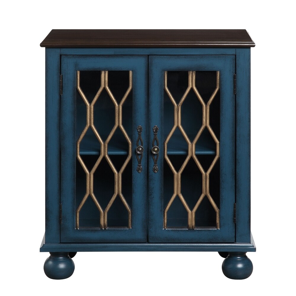 Console Furniture Lockers Cabinets Table Glass Doors in Antique Blue Finish