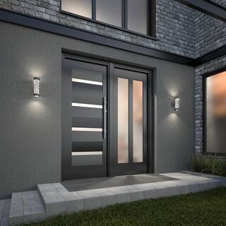 Home Decorators Collection Ansel Black Modern Bubble Glass Integrated LED Outdoor Hardwired Garage and Porch Light Cylinder Sconce AMP105-HDCBL