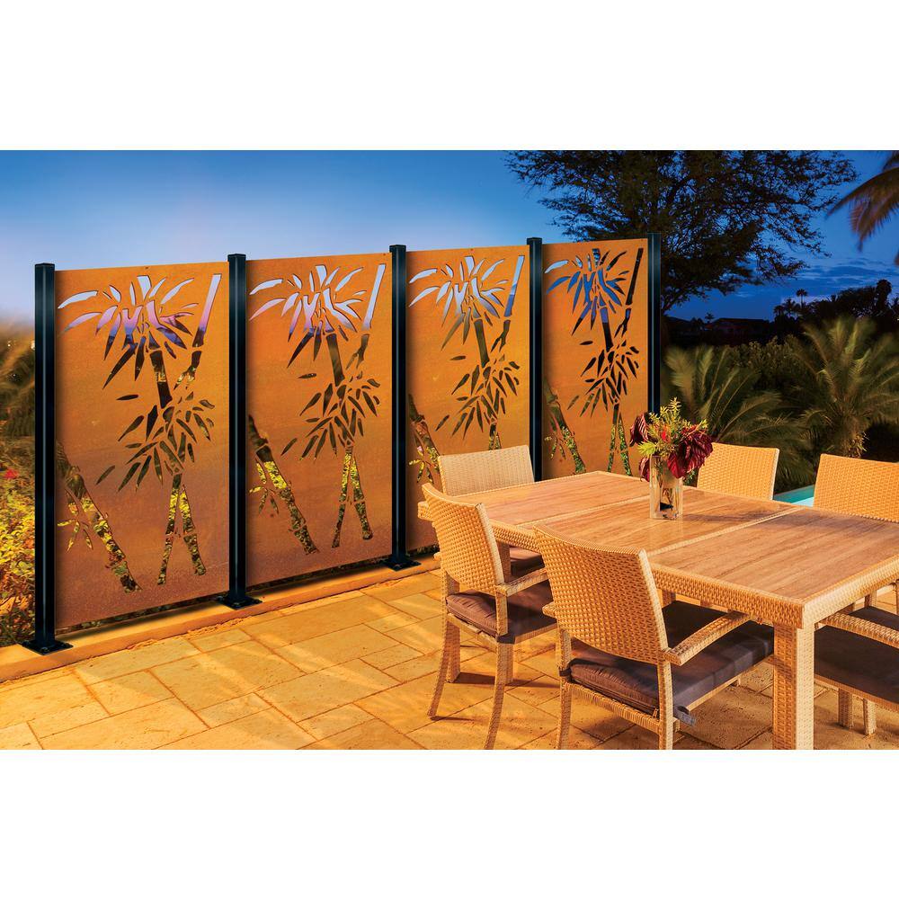 OUTDECO Bamboo 3 ft. x 6 ft. Oxy-Shield Corten Steel Decorative Screen Panel in Rust with 6 Screws OXY004