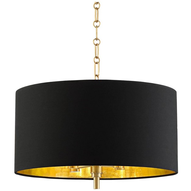 Wide Modern Black Fabric Drum Shade 4 light Fixture For Dining Room Living House Kitchen Island