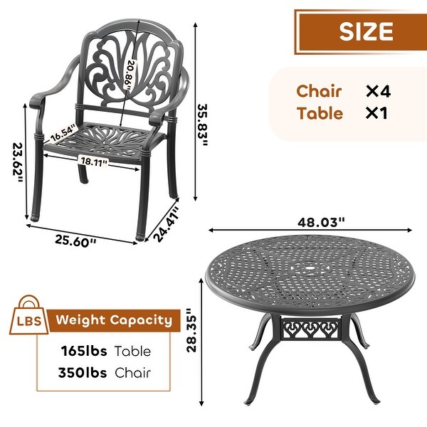 5/7Piece Cast Aluminum Outdoor Dining Set with 48.03 in. Round Table and Random Color Cushions