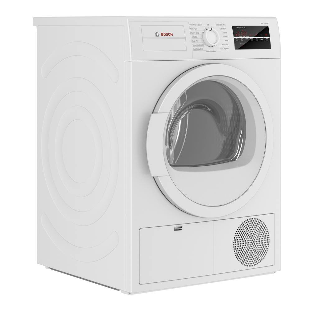 Bosch 300 Series 4 cu. ft. 240-Volt White Stackable Electric Ventless Condensate Compact Dryer ENERGY STAR WTG86403UC