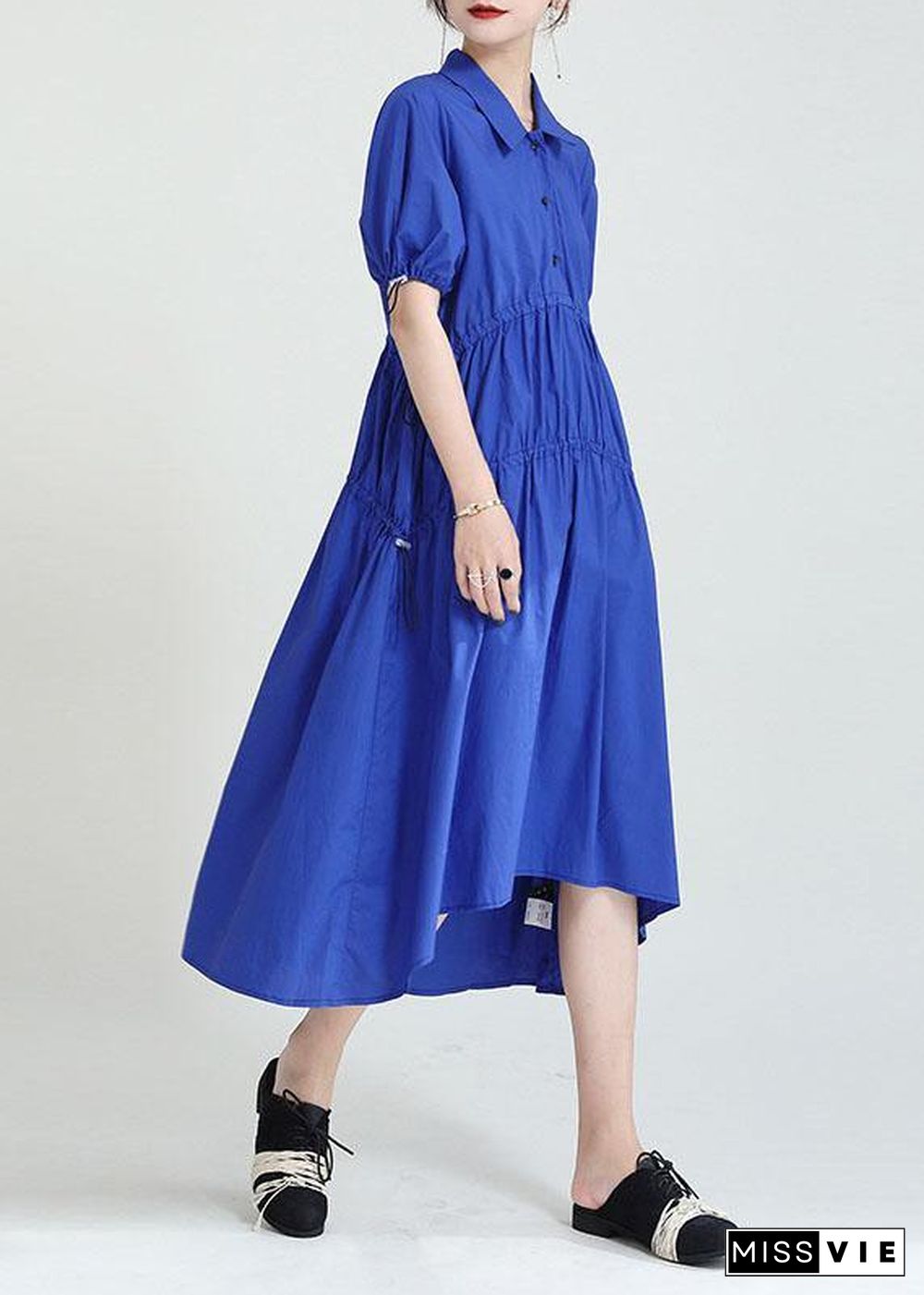 Blue Peter Pan Collar Asymmetrical Design Summer Party Dresses