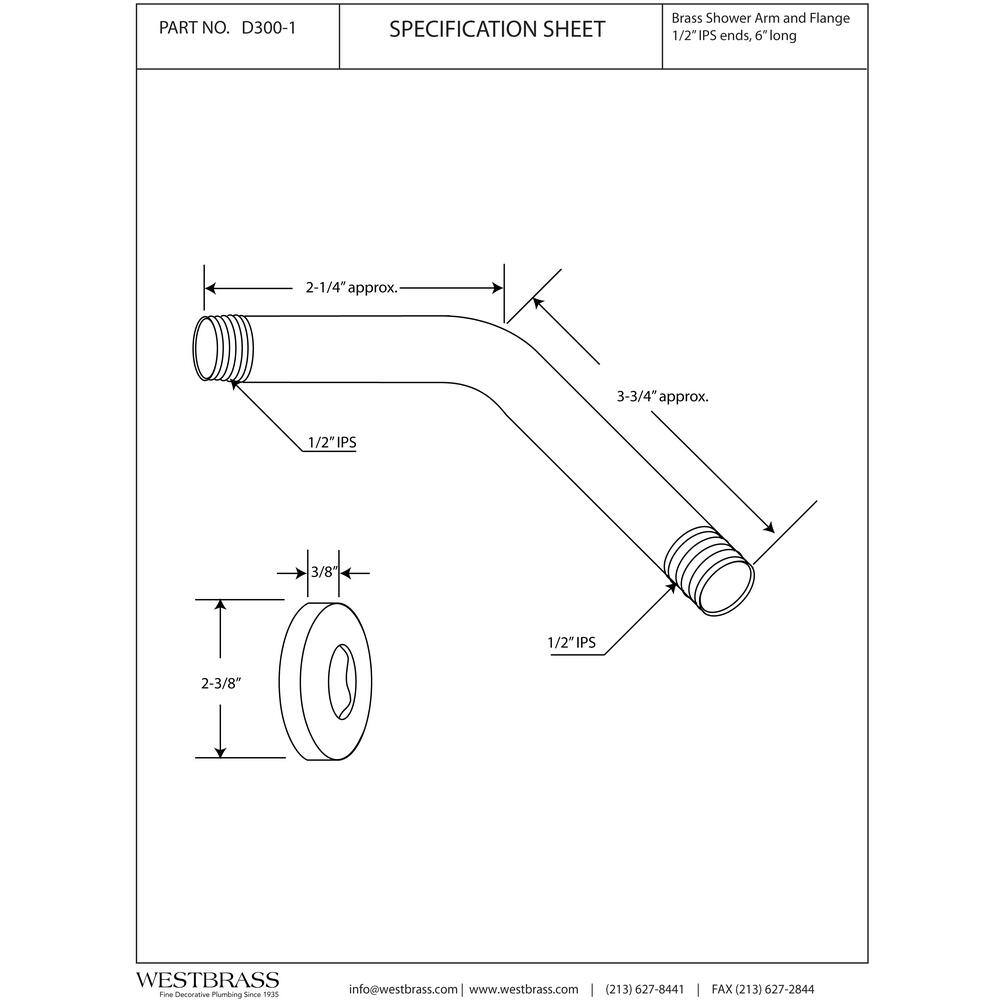 Westbrass 6 in. Shower Arm with Flange in Matte Black D300-1-62