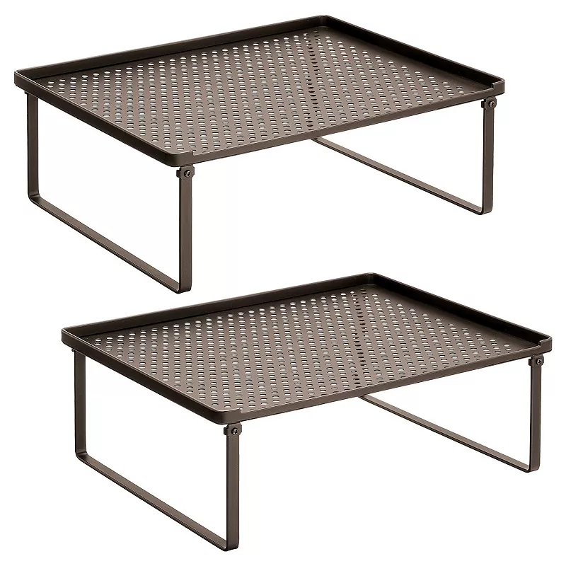 mDesign Metal Kitchen Shelf Stackable Organizer Storage Rack， 2 Pack