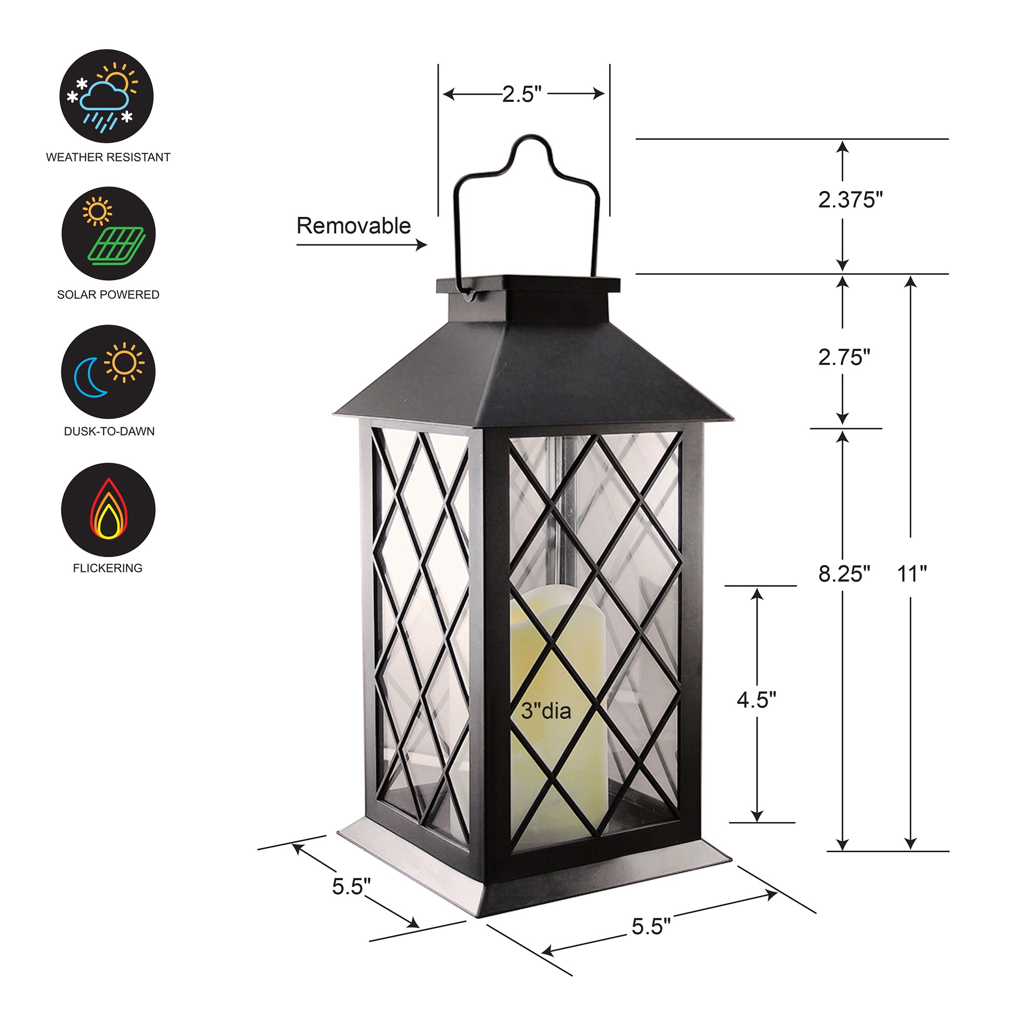 LumaBase Solar Lantern， Tudor， Black