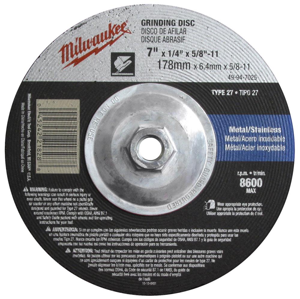 Milwaukee 7 in. Grinding Wheel Type 27 49-94-7020 from Milwaukee