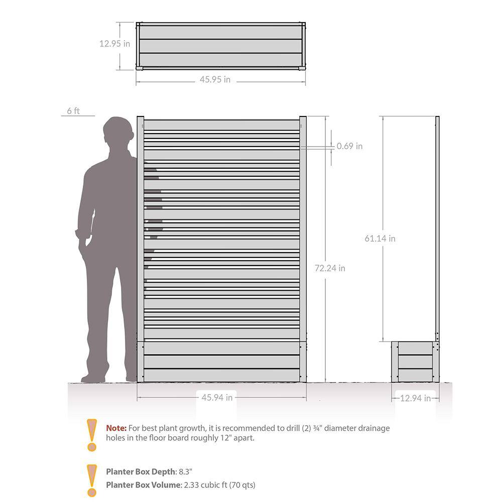 Enclo Privacy Screens Florence 6 ft. x 4 ft. x 1 ft. Ash Freestanding Wood Tek Vinyl Privacy Screen and Planter Box Kit EC18025