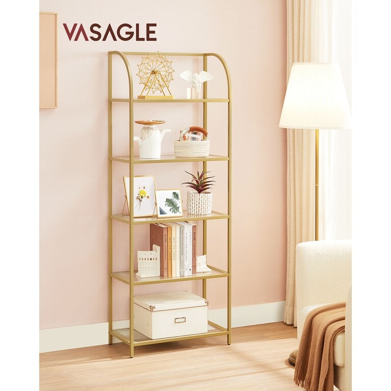 VASAGLE gold display shelf 5 tier steel glass shelves