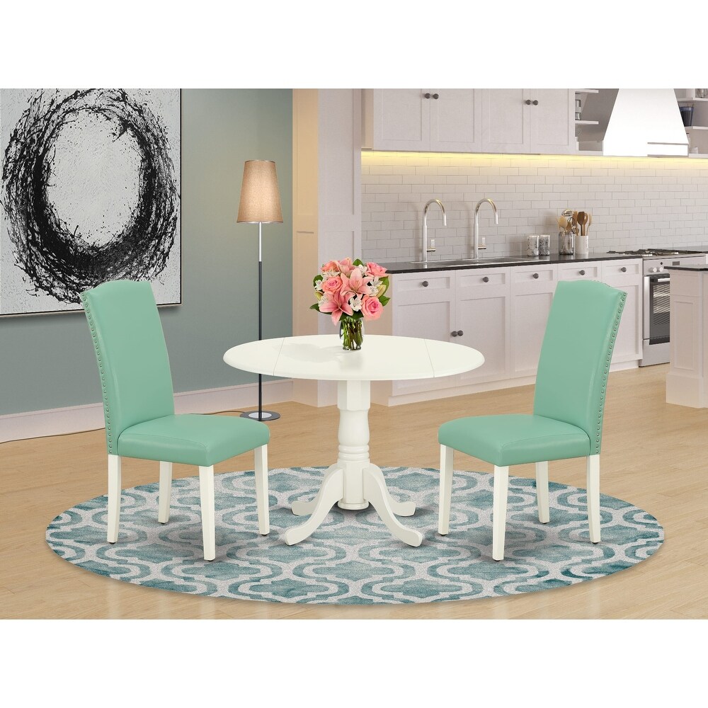 East West Furniture Dining Table Set  a Round Kitchen Table and Pond Faux Leather Dining Chairs  Linen White (Pieces Options)