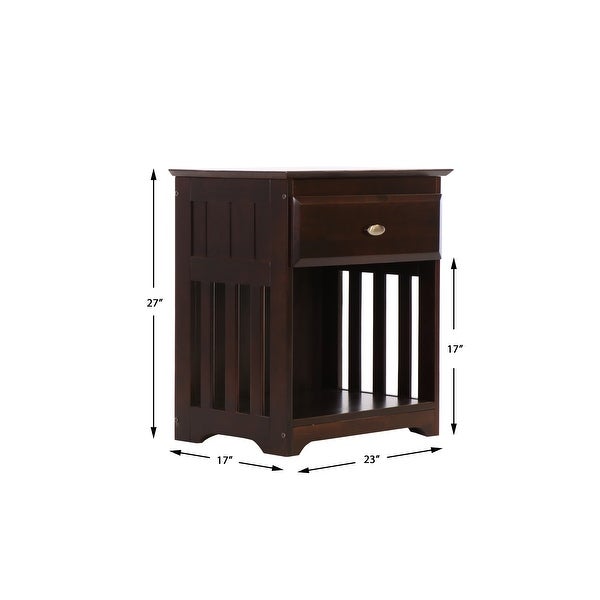 American Furniture Classics Model 82960， Solid Pine Nightstand with One Drawer and Open Storage in Dark Espresso - - 33790711