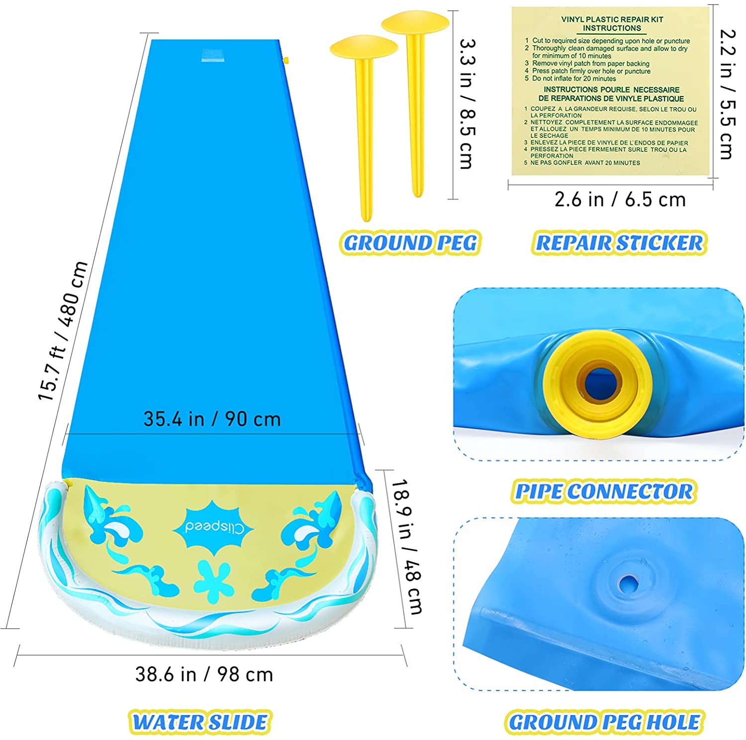 Intera Lawn Water Silde for Kids, 15. 7 Ft Easy to Set Up & Inflate Water Slip and Slide Outdoor Summer Water Toys Inflatable Pool Water Silde for Backyard Lawn Garden