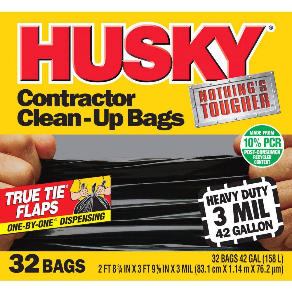 Husky 42 Gal. Heavy-Duty Contractor Clean-Up Bags with 10% PCR (50-Count) HKR42WC050B