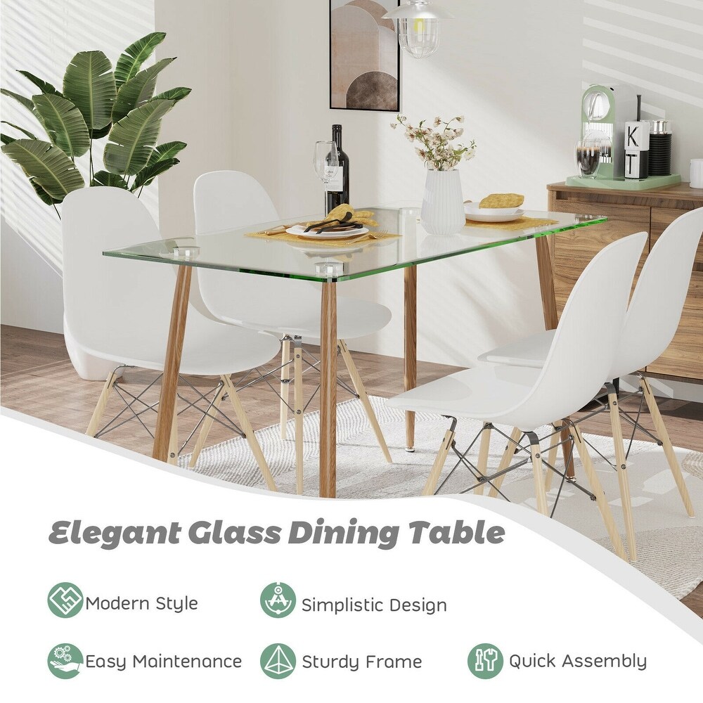 Modern Glass Rectangular Dining Table with Metal Legs   51\