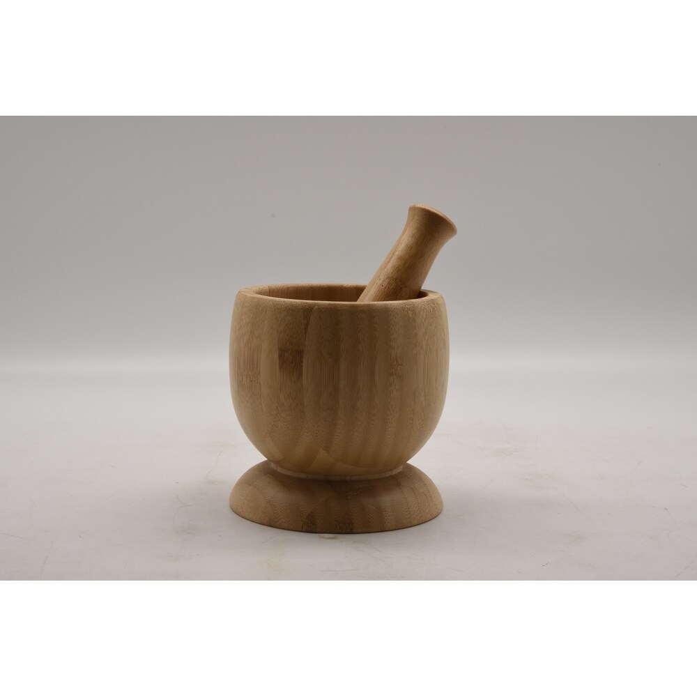 Bamboo Mortar and Pestle DIA 11.8*18CM   Diameter 11.8cmHeight 18cm