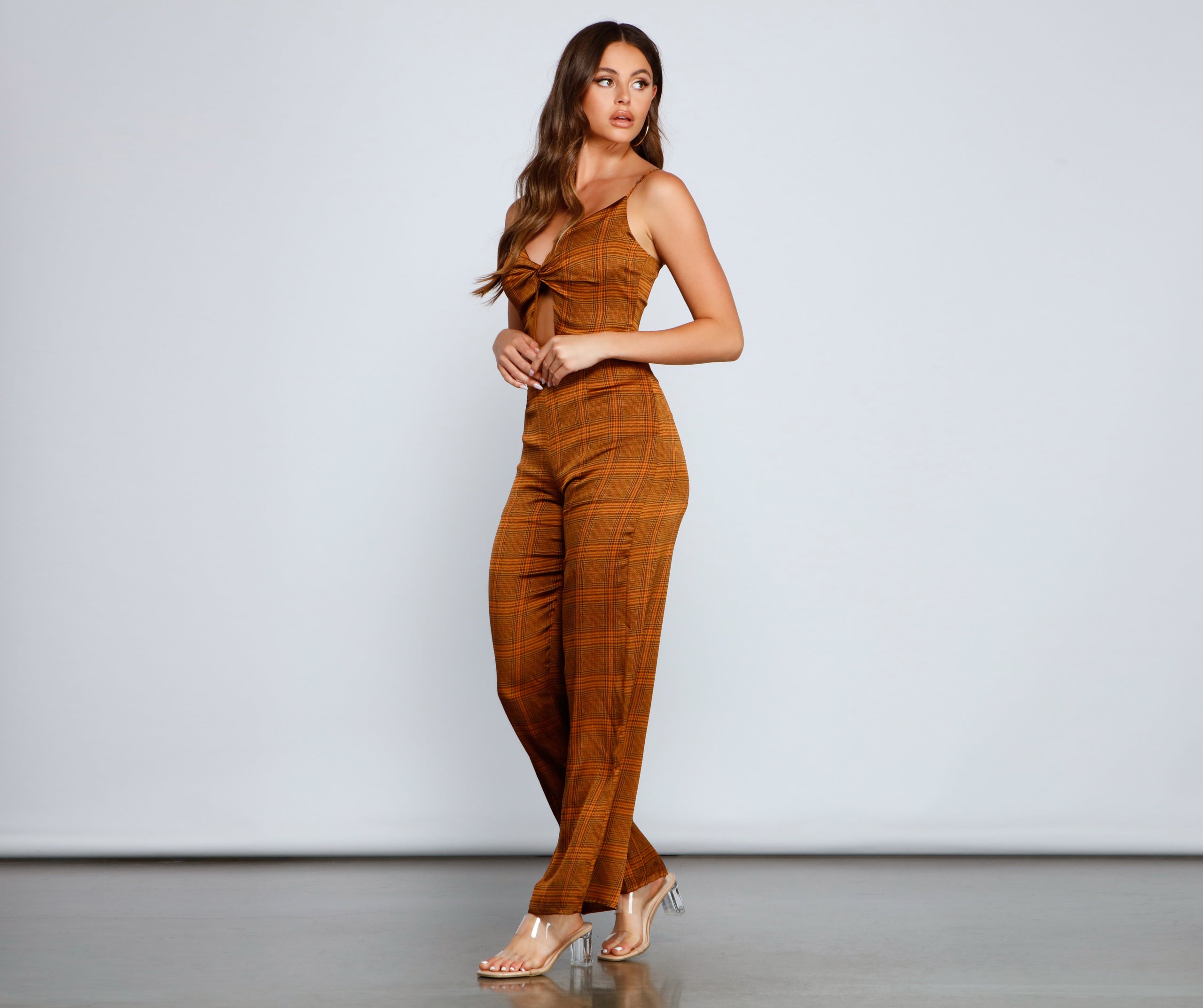 Plaid Perfection Twist Front Jumpsuit