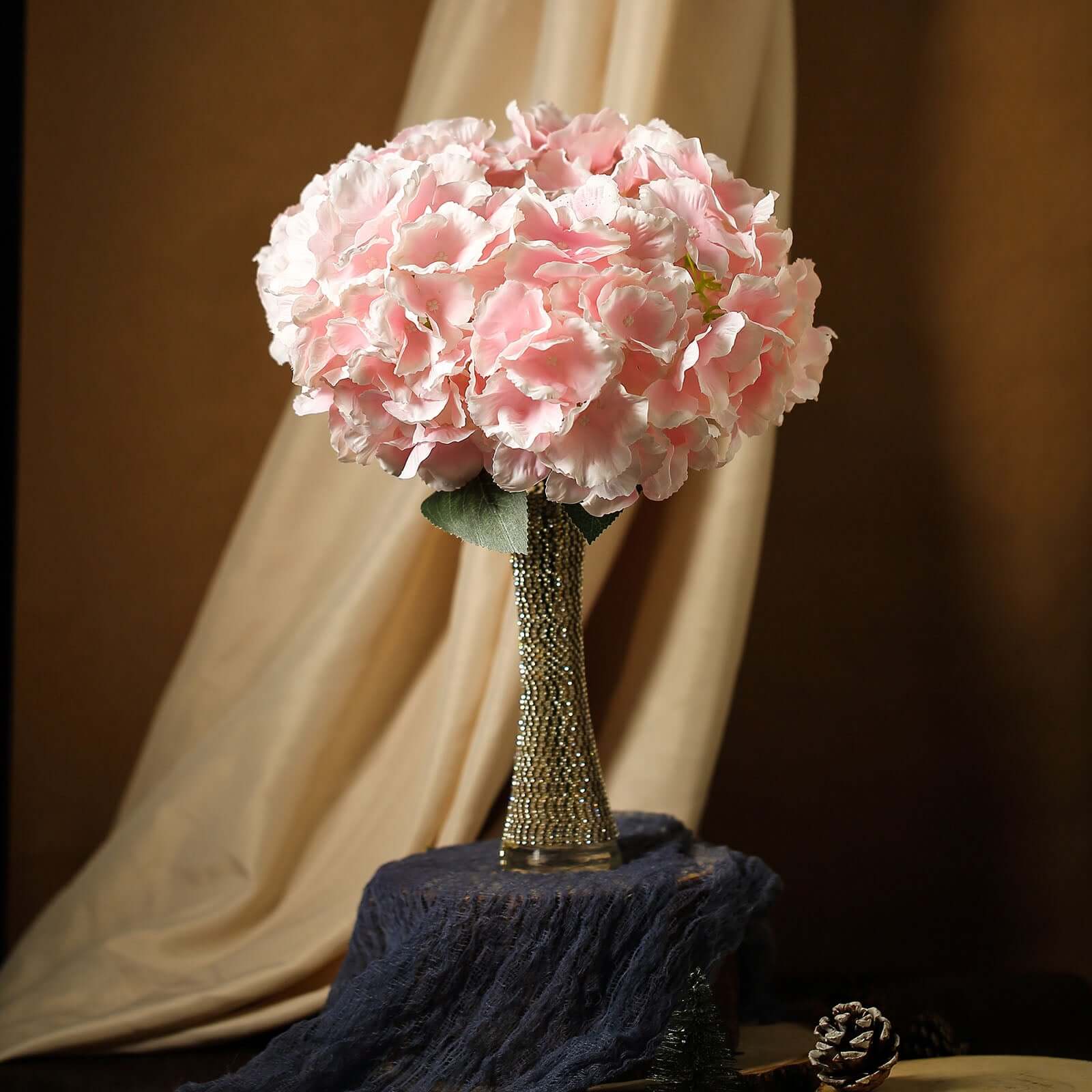 5 Bushes Blush Pink Artificial Silk Hydrangea Flower Bouquets