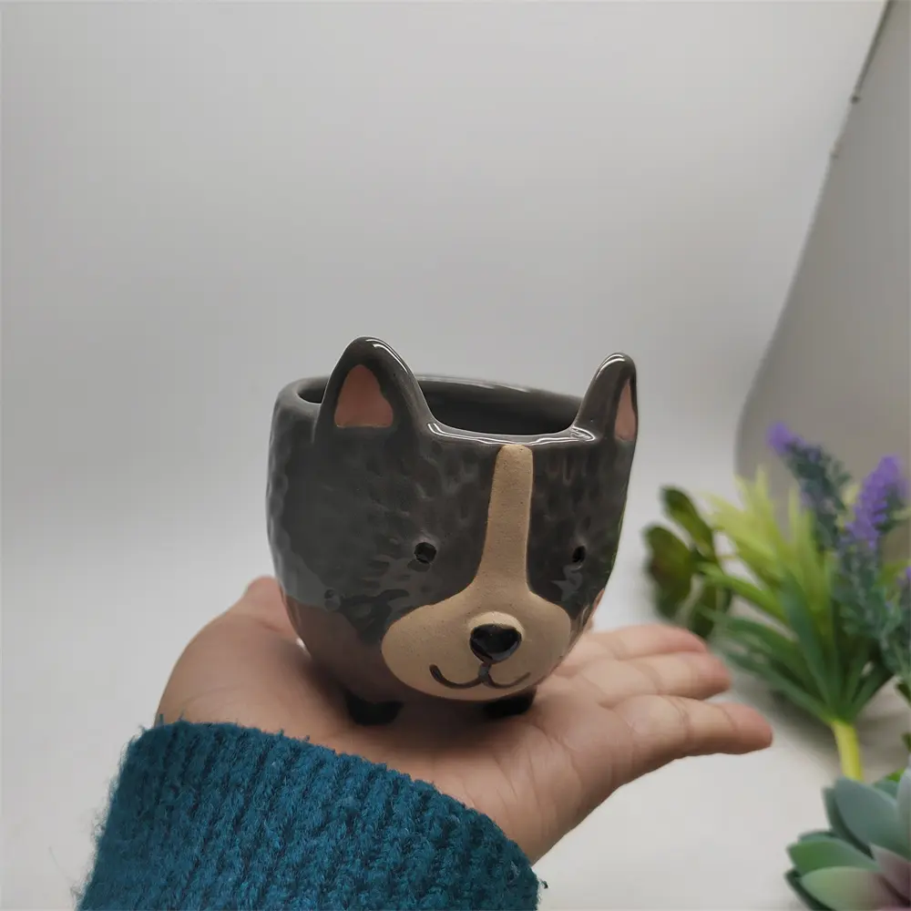 garden supplies hot sale home display mini cute dog cylinder small pot flower pot planter for office home hotel decoration