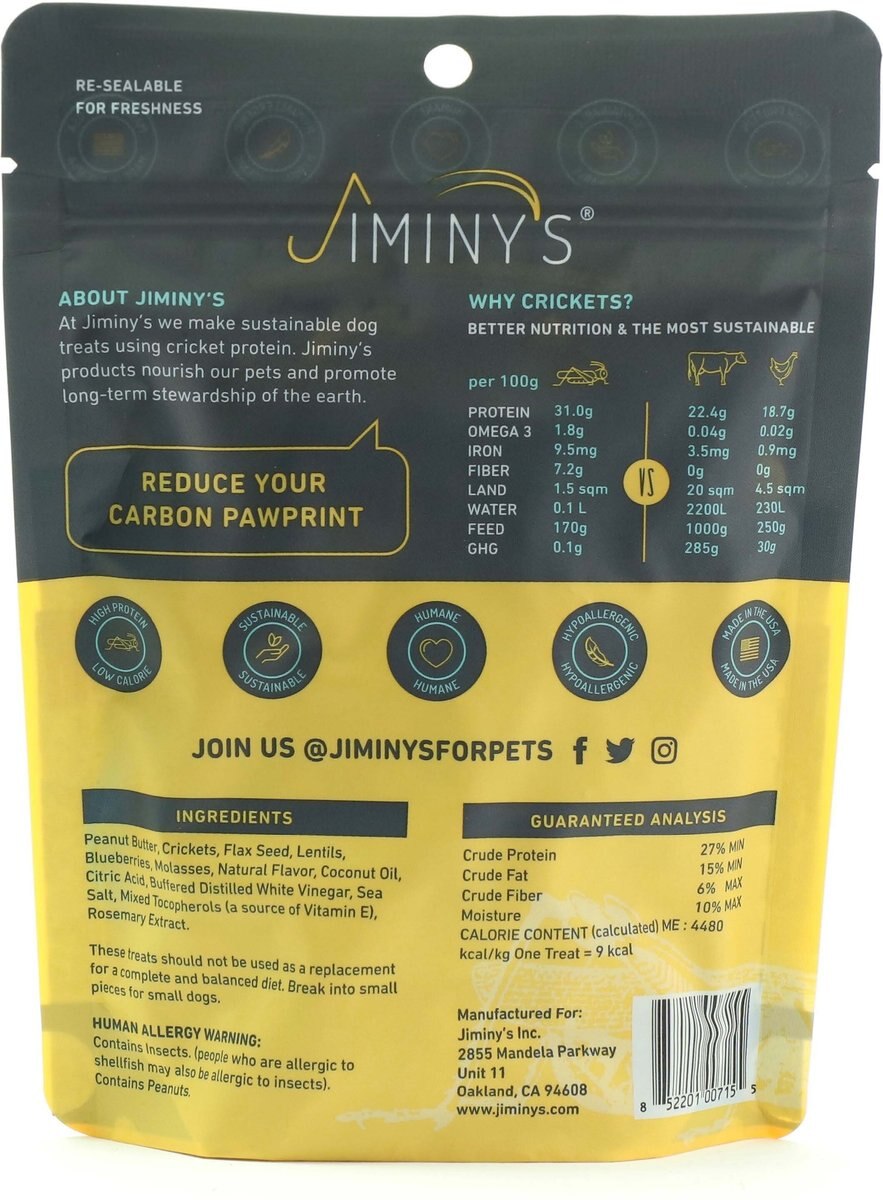 Jiminy's Grain-Free Cricket Cookie Peanut Butter and Blueberry Recipe Dog Treats