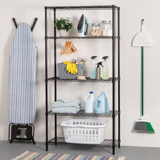 Honey-Can-Do Black 5-Tier Metal Wire Shelving Unit (14 in. D x 36 in. W x 72 in. H) SHF-01442