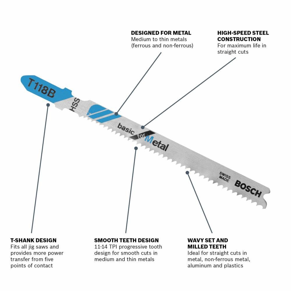 Bosch 5 pc. 3-5/8 In. 11-14 TPI Basic for Metal T-Shank Jig Saw Blades T118B from Bosch