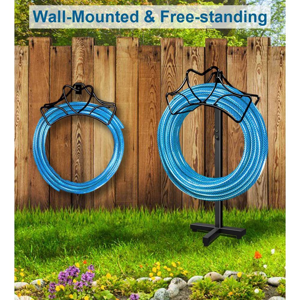 Cubilan Outdoor Garden Freestanding Hose Holder Stand Heavy-Duty Metal Water Pipe Storage Rack Stake for Backyard Black B09SHCM9LY