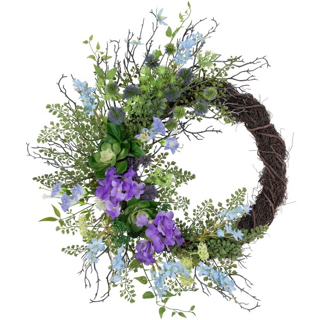 Northlight Mixed Wild Flowers And Twig Artificial Spring Wreath 24 inch