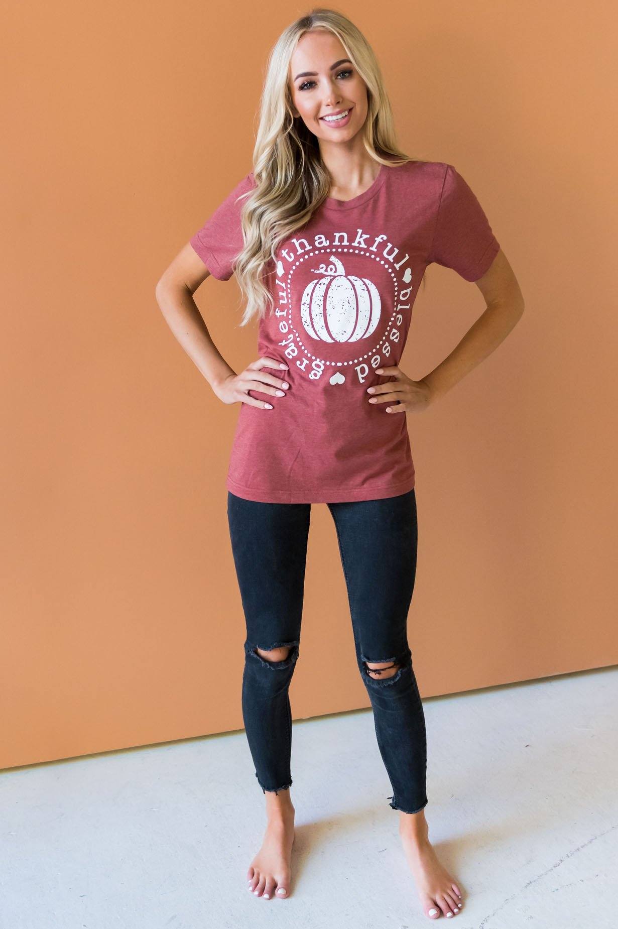 Grateful Thankful Blessed Modest Tee