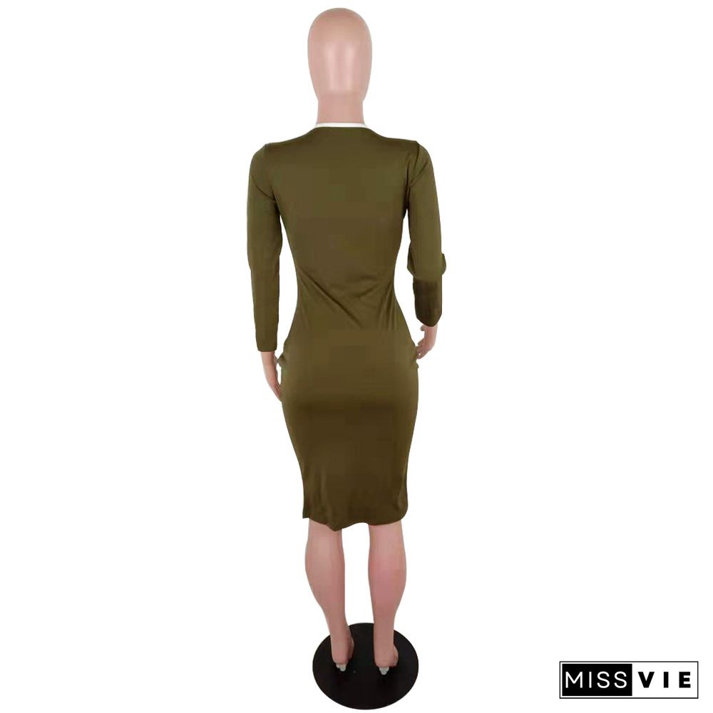 Sexy Burnt-out Full Sleeve Tight Midi Dress