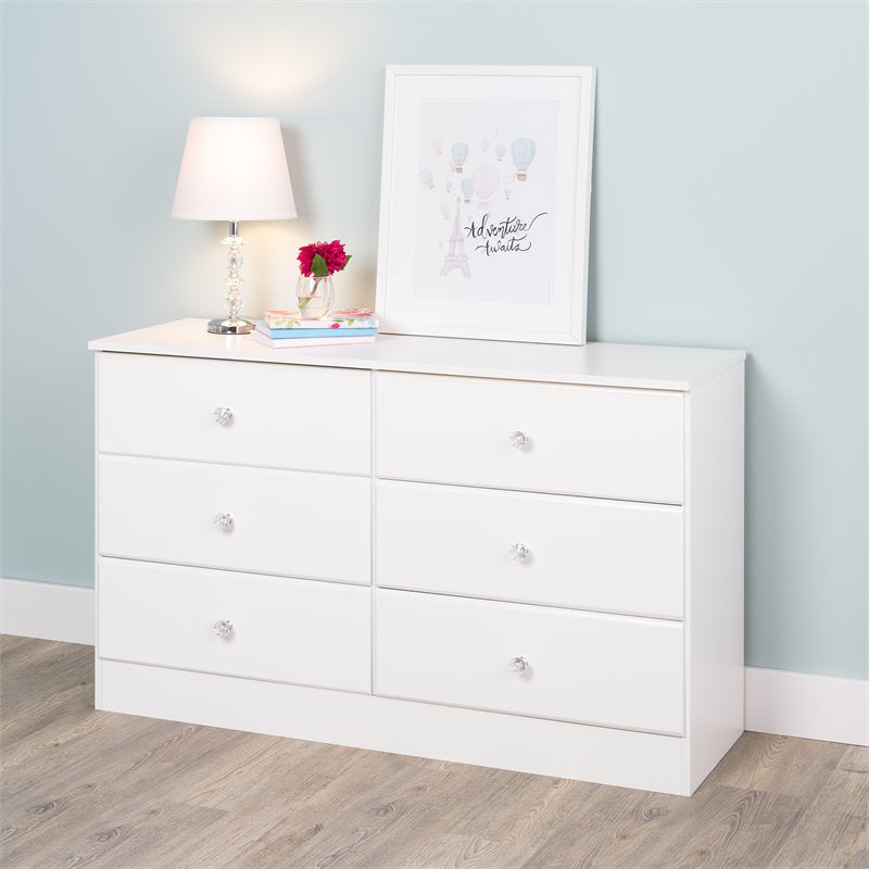 Pemberly Row Contemporary 6 Drawer Double Dresser in White