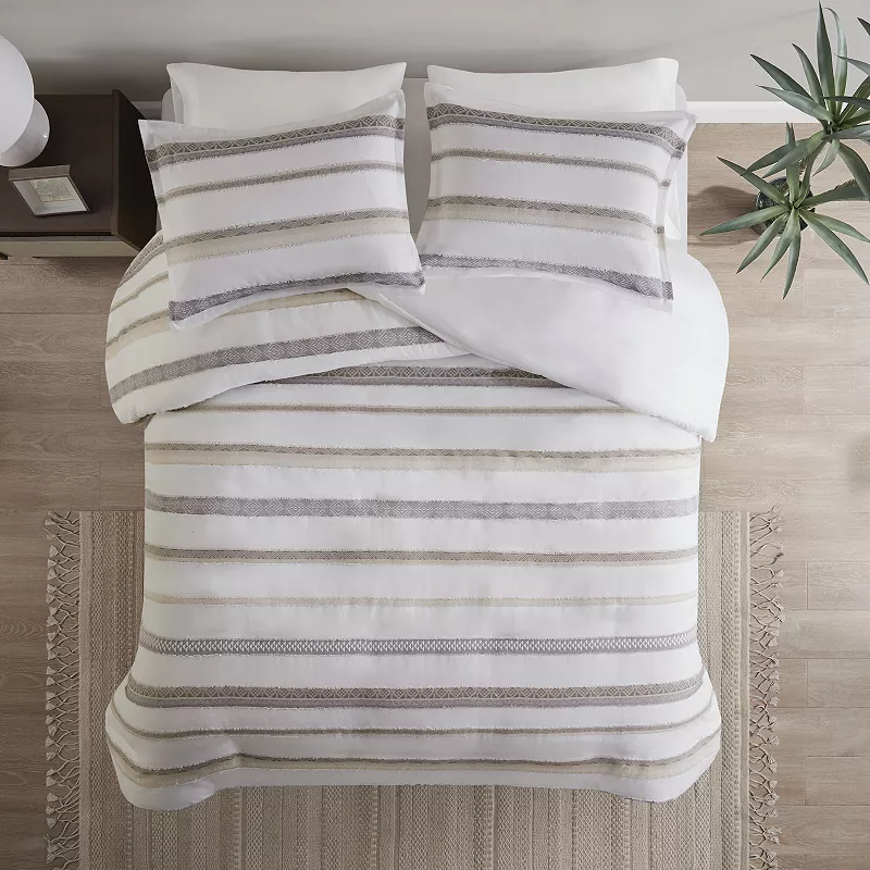 Madison Park Aspen 3-Piece Striped Clipped Jacquard Duvet Cover Set with Shams