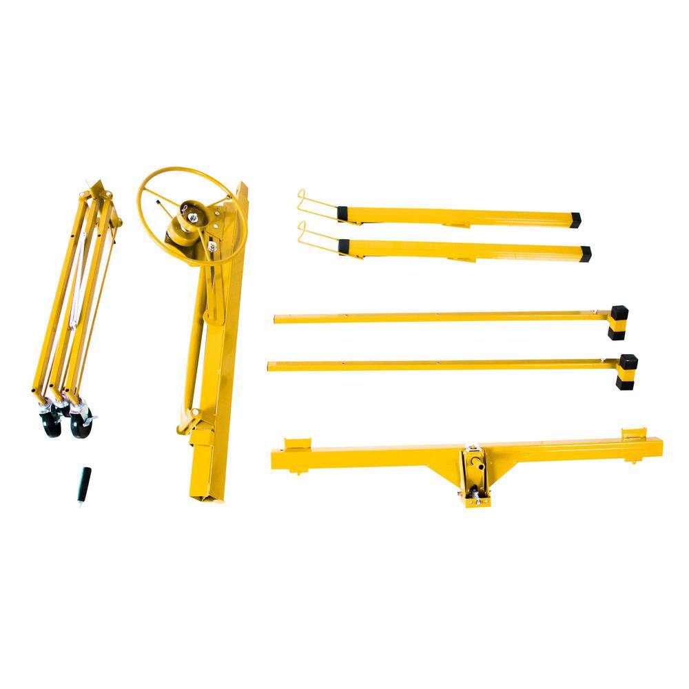 Kahomvis 11 ft. Heavy-Duty Steel Drywall Lift Drywall Panel Hoist in Yellow with Wheel Base Heng-LKW3-67