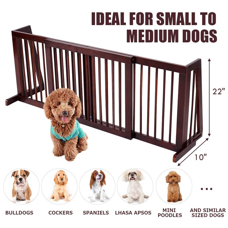 Freestanding Pet Gate Expandable Wood Dog Gate 28''- 80'' Adjustable Step Over Pet Fence for Indoor