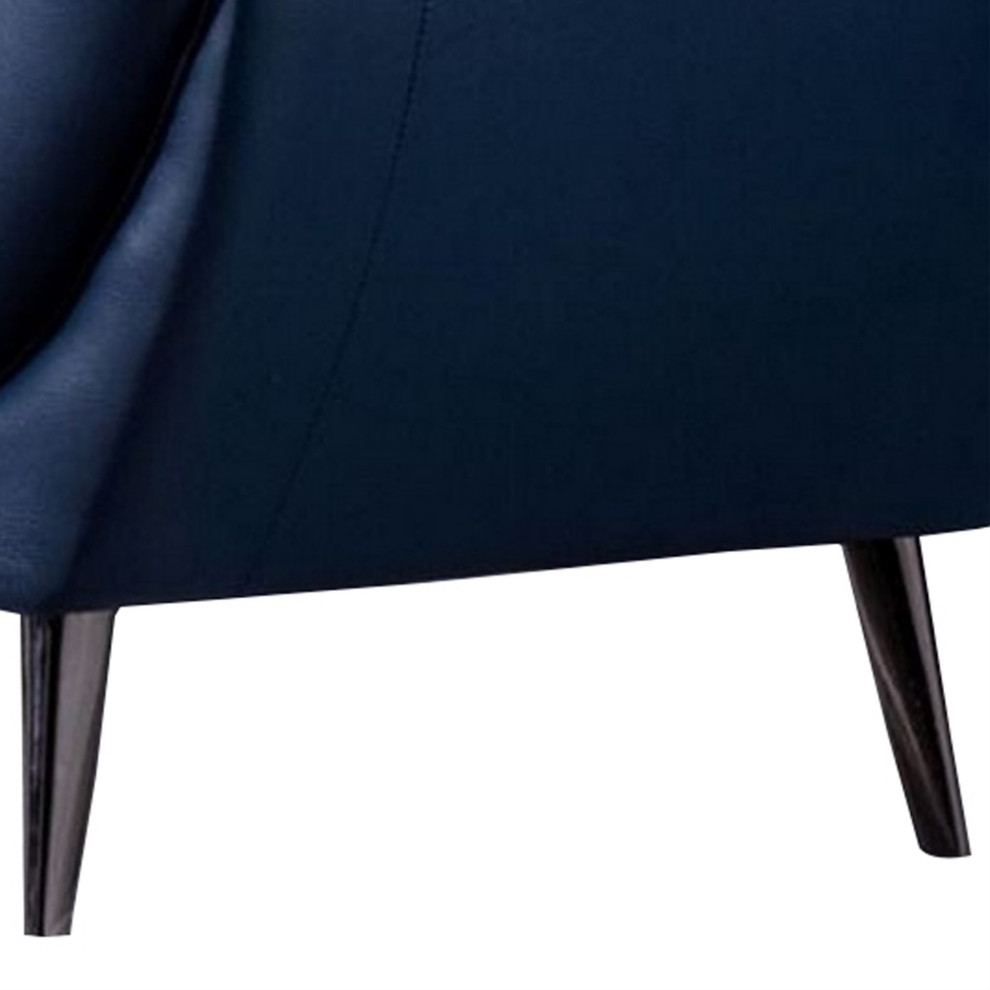 Contemporary Button Tufted Leather Loveseat With Metal Legs  Navy Blue   Midcentury   Loveseats   by VirVentures  Houzz