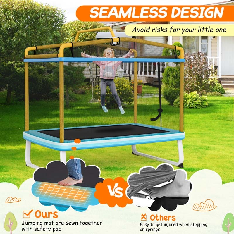 3-in-1 6Ft Rectangle Kids Trampoline with Swing & Horizontal Bar, ASTM Approved Small Trampoline w/Safety Net