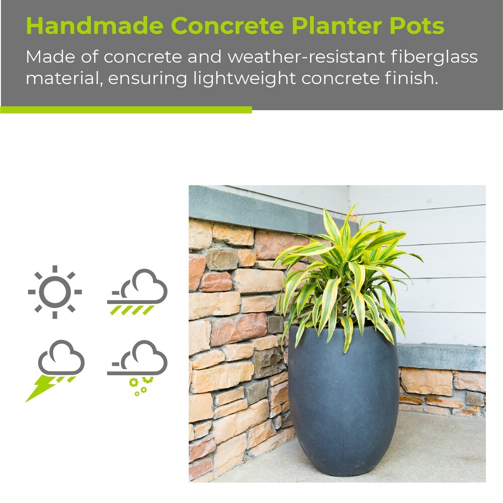 Kante Lightweight Concrete Outdoor Round Tall Planter  21.7 Inch Tall