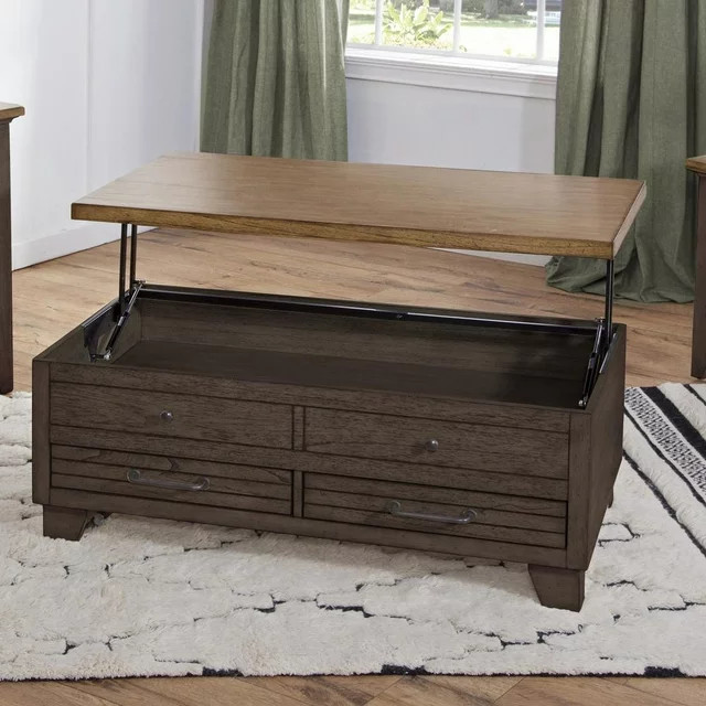 Rustic Farmhouse Coffee Table  Lifting Up Top  amp2 Working Drawers  Ebony/Brown   Rustic   Coffee Tables   by Declusia  Houzz