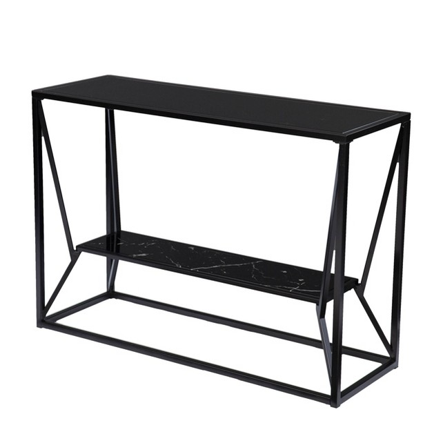 Finsfil Long Glass top Console Table Black Aiden Lane