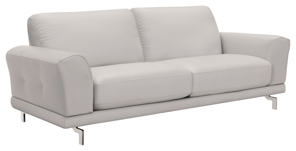 Everly Sofa  Genuine Dove Gray Leather With Brushed Stainless Steel Legs   Midcentury   Sofas   by GwG Outlet  Houzz