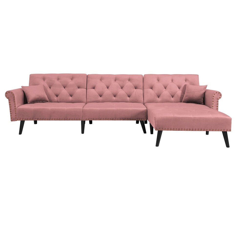 Modern Velvet Convertible Sofa Bed Sleeper with Nailheads