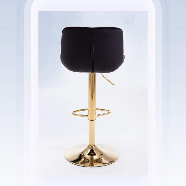 Modern Velvet Adjustable Bar Stools With Golden Base