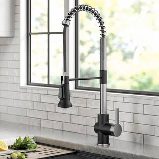 KRAUS Britt Commercial Style Pull-Down Single Handle Kitchen Faucet in Spot-Free Stainless SteelMatte Black KPF-1691SFSMB