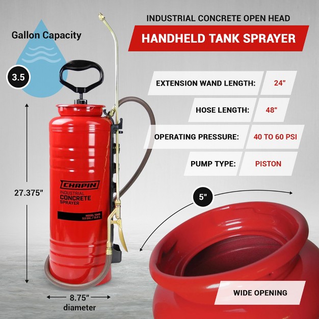 Chapin International Industrial Open Head Sprayer With Tri lock Pump Handle And Wide Tank Opening For Professional Concrete Applications Red