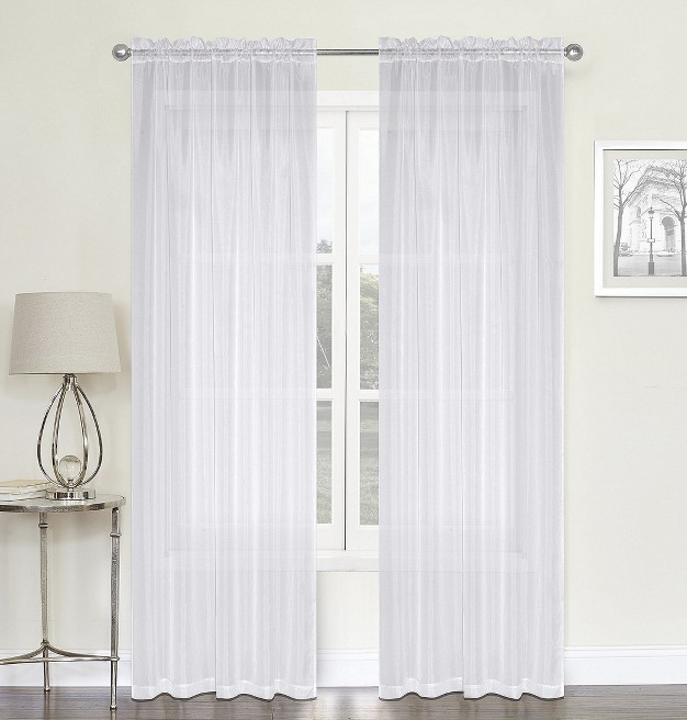 Kate Aurora Montauk Accents Ultra Lux 2 Piece Rod Pocket White Sheer Voile Window Curtain Panels