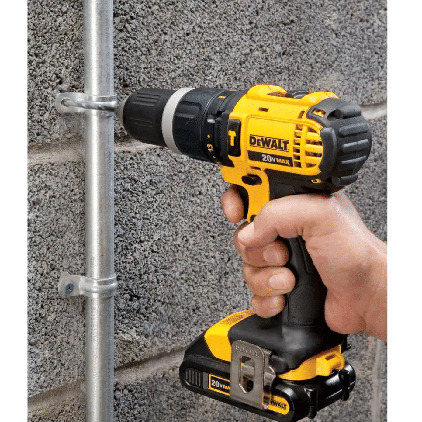 Dewalt DCD785C2 20-Volt MAX Cordless Compact 1/2 in. Hammer Drill/Driver with Batteries， Charger and Bag