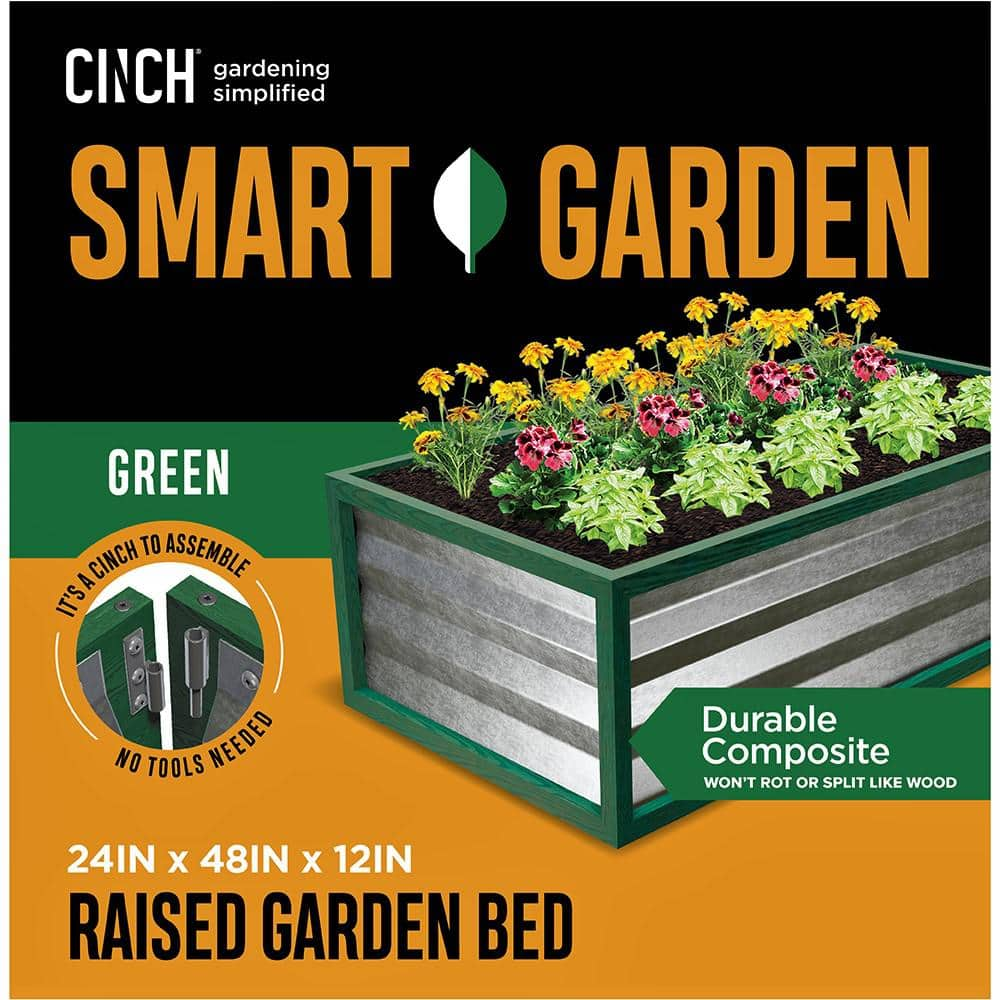 Cinch Smart Garden 48 in. x 24 in. x 12 in. Green Composite with Galvanized Steel Raised Garden Bed 3053798