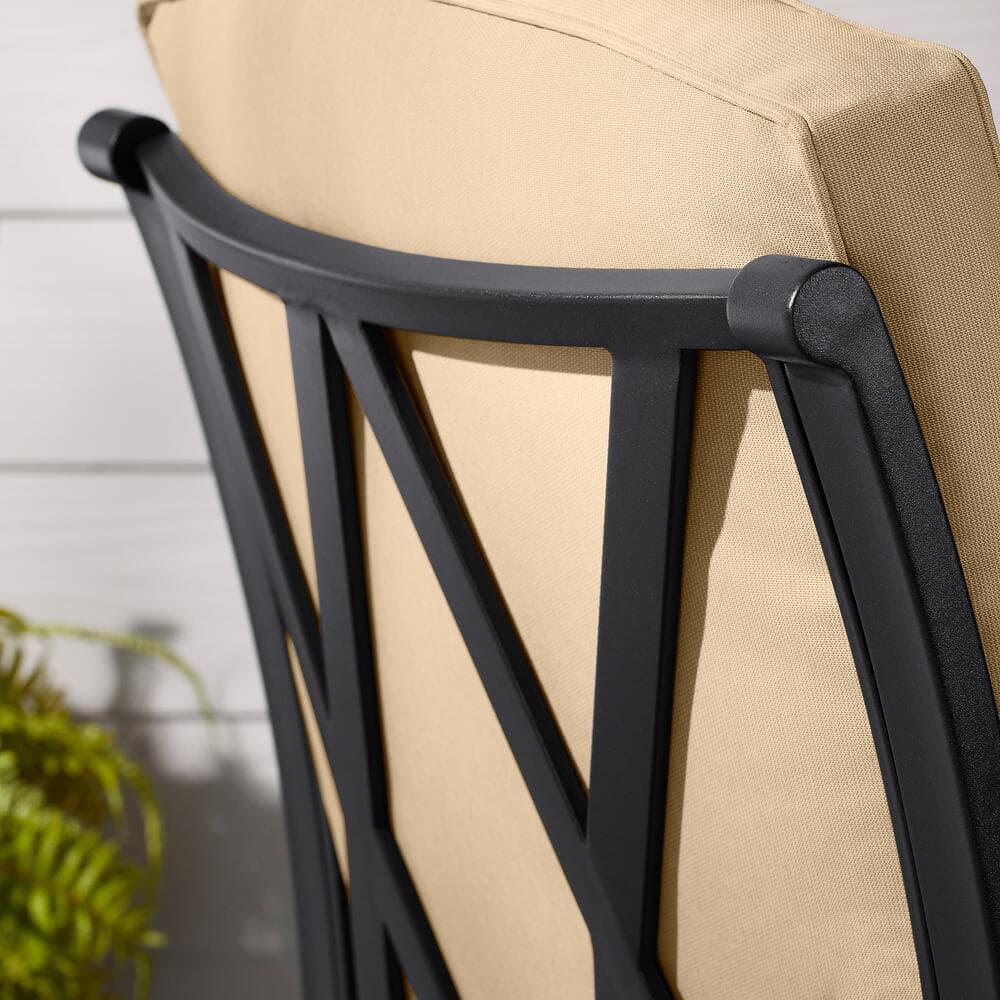 Hampton Bay Harmony Hill Black Steel Outdoor Patio Motion Dining Chairs with CushionGuard Sky Blue Cushions