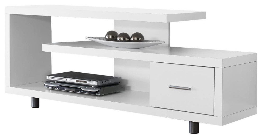 Modern TV Stand with 1 Drawer  60 quotW  White   Midcentury   Entertainment Centers And Tv Stands   by Imtinanz  LLC  Houzz