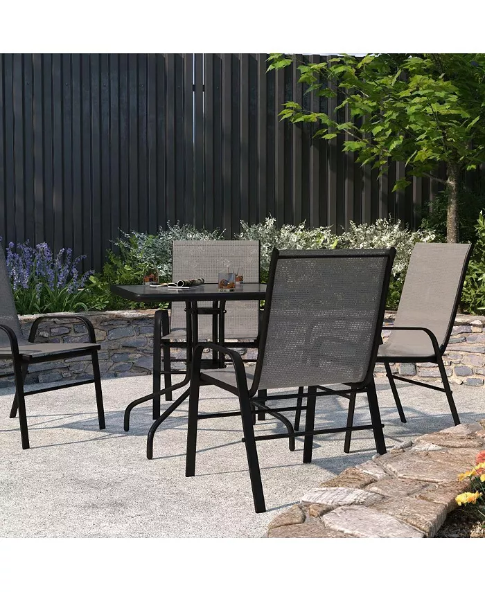 MERRICK LANE Set Of 4 Manado Series Metal Stacking Patio Chairs With Flex Comfort Material