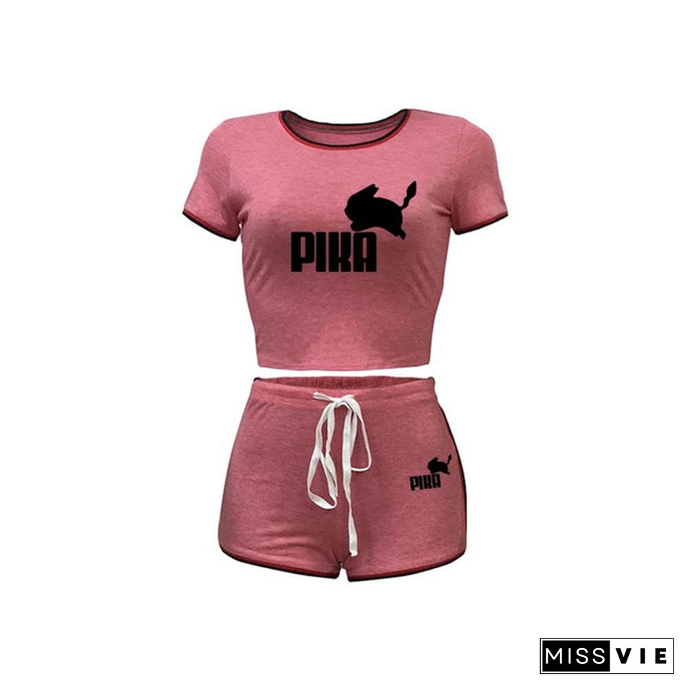 New High Quality Women Fashion Casual Two Piece Set Short Sleeves T-Shirt & Skinny Shorts Pants Sets Beach And Gym Suits Outfits